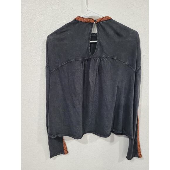 Free People Snow Bunny Slub Jersey Embroidered Crop Swing Top size Small #3 - Picture 2 of 3